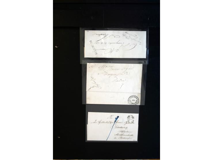 1750/1850 (ca.), etwa 130 Briefe und (wenige) Dokumente diverser Orte, dabei verschiedene Stempeltypen, Franchise-Stempel, Au