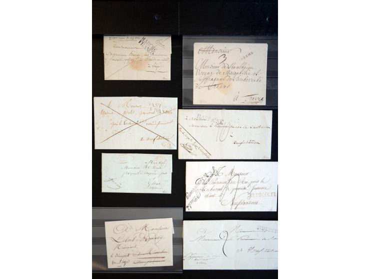 1750/1850 (ca.), etwa 130 Briefe und (wenige) Dokumente diverser Orte, dabei verschiedene Stempeltypen, Franchise-Stempel, Au