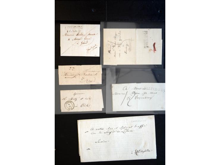 1750/1850 (ca.), etwa 130 Briefe und (wenige) Dokumente diverser Orte, dabei verschiedene Stempeltypen, Franchise-Stempel, Au