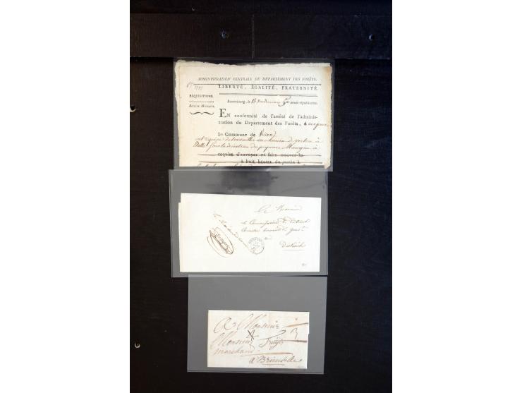 1750/1850 (ca.), etwa 130 Briefe und (wenige) Dokumente diverser Orte, dabei verschiedene Stempeltypen, Franchise-Stempel, Au