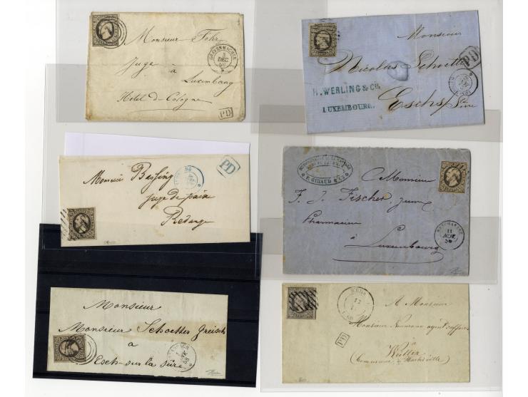 1852/58, 24 Briefe und Vorderseiten mit Nr. 1 (17 + 4er-Streifen) und Nr.2 (6)