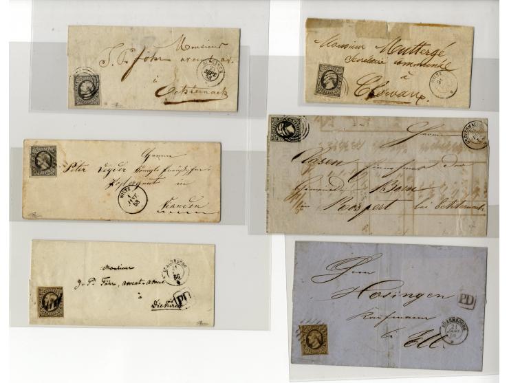 1852/58, 24 Briefe und Vorderseiten mit Nr. 1 (17 + 4er-Streifen) und Nr.2 (6)