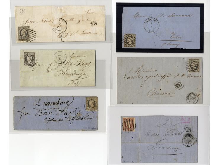 1852/58, 24 Briefe und Vorderseiten mit Nr. 1 (17 + 4er-Streifen) und Nr.2 (6)
