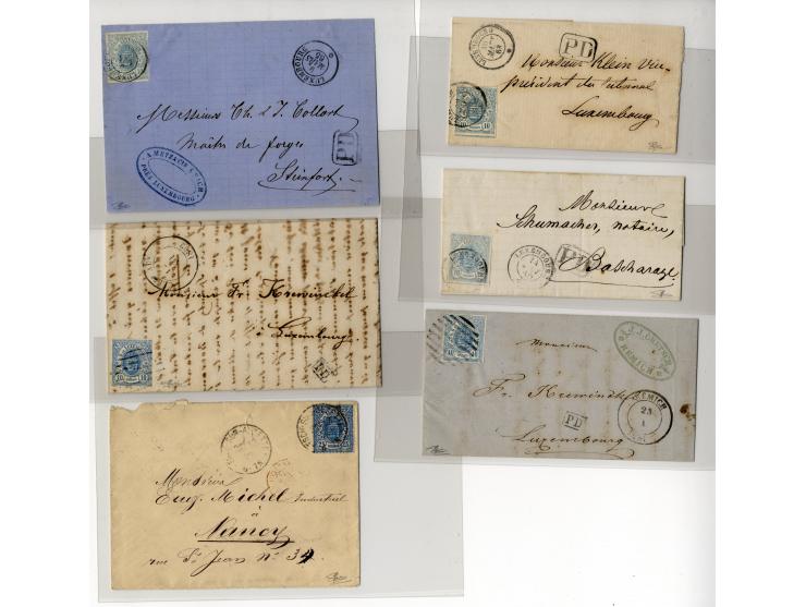 1859/74 (ca.), rund 40 frankierte Briefe, dabei gute Frankaturen, u.a. Nr. 8 auf Brief (Attest Boettger BPP) und Nr. 10 auf B