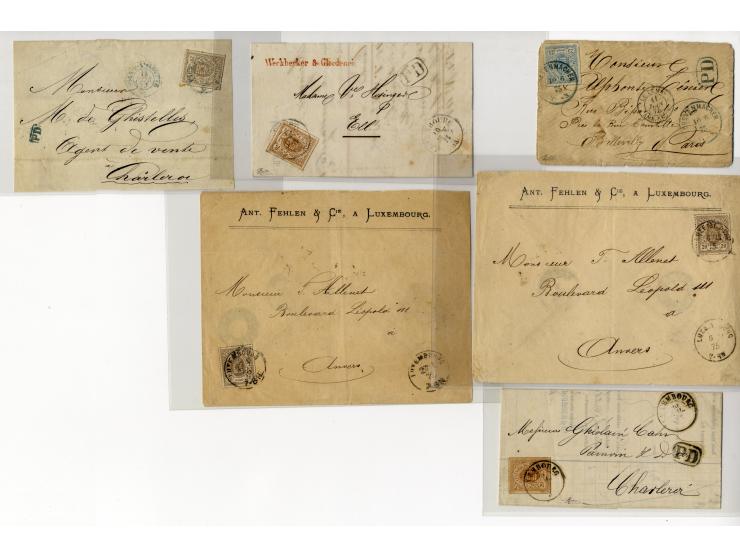 1865/75, ca. 60 frankierte Briefe (eine GSK mit Zufrankatur), dabei EF und MeF, diverse Orte und Stempel, Auslandspost, etc.