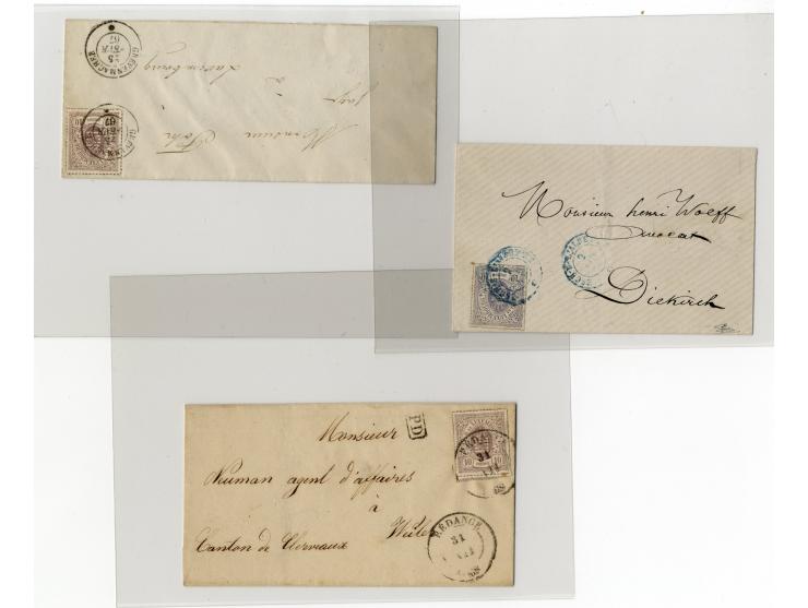 1865/75, ca. 60 frankierte Briefe (eine GSK mit Zufrankatur), dabei EF und MeF, diverse Orte und Stempel, Auslandspost, etc.