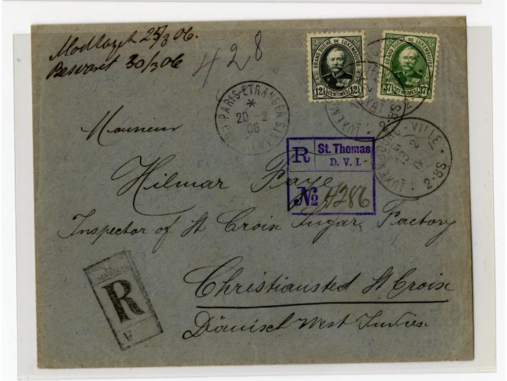 1885/1916, 28 Briefe und Karten, dabei u.a. R-Briefe nach Gibraltar, Salvador und Dänisch Westindien