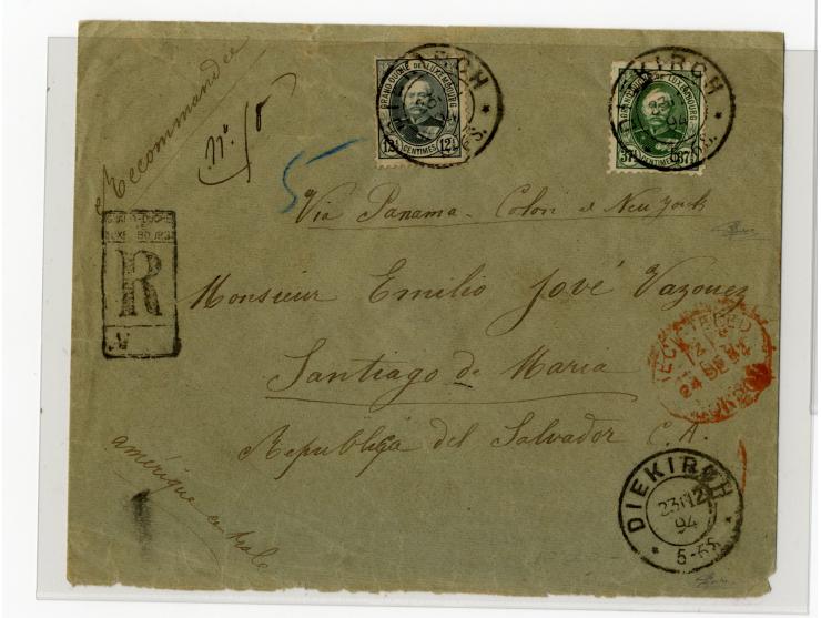 1885/1916, 28 Briefe und Karten, dabei u.a. R-Briefe nach Gibraltar, Salvador und Dänisch Westindien