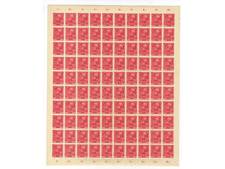 1908, Regierungsjubiläum, 9 verschiedene Werte, dabei 25 - 35 H., je 100 Stück postfrisch in gefalteten Bogen, meist ohne Bog