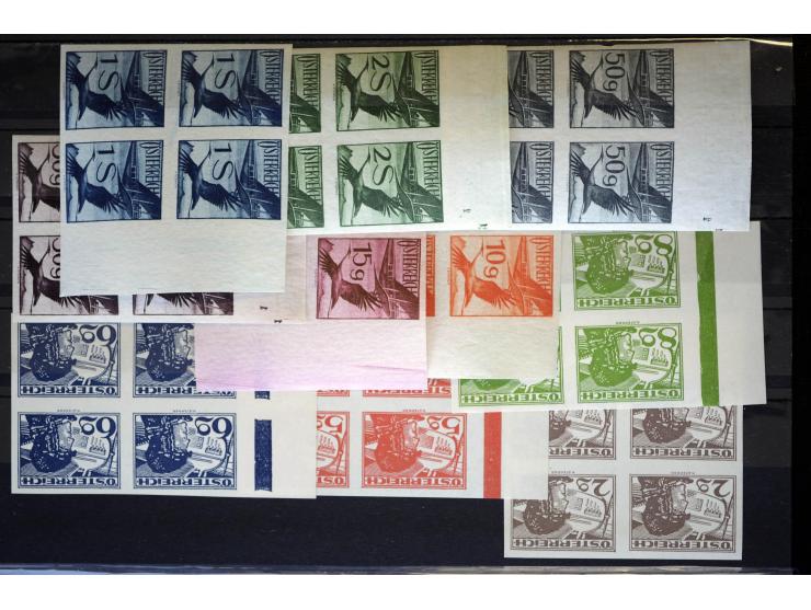1925, Flugpost ungezähnt, 10 verschiedene Werte in Viererblocks, postfrisch