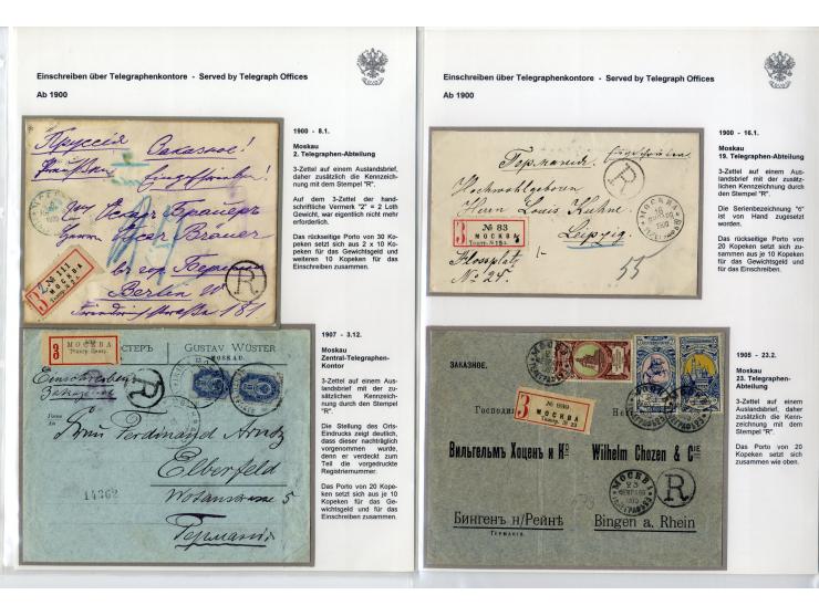 1889/1917, 27 Briefe und eine Karte abgehend vom Moskauer Telegraphenamt, dabei verschiedene Frankaturen und Destinationen, t