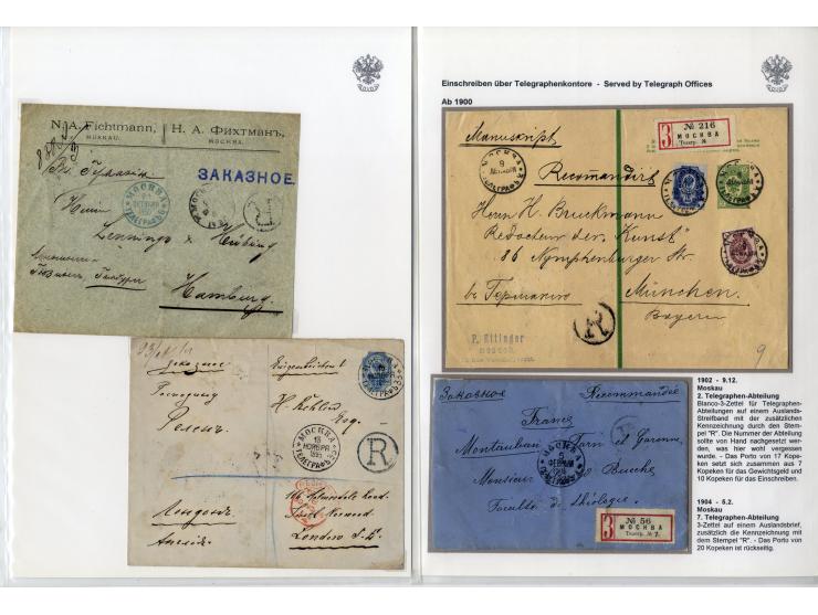 1889/1917, 27 Briefe und eine Karte abgehend vom Moskauer Telegraphenamt, dabei verschiedene Frankaturen und Destinationen, t