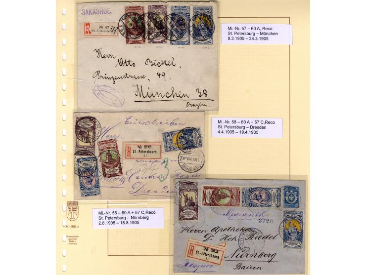 1904/15, interessante Partie von 22 Briefen und Karten mit Frankaturen der Kriegswaisen-Ausgaben, dabei R-Briefe, Bahnpost us