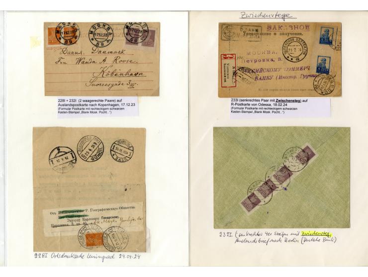 1923/24, Werktätige, interessante Sammlung von 28 Briefen und Karten ex Mi.-nr. 228-35, dabei R-Briefe, Zwischenstegpaare, Dr