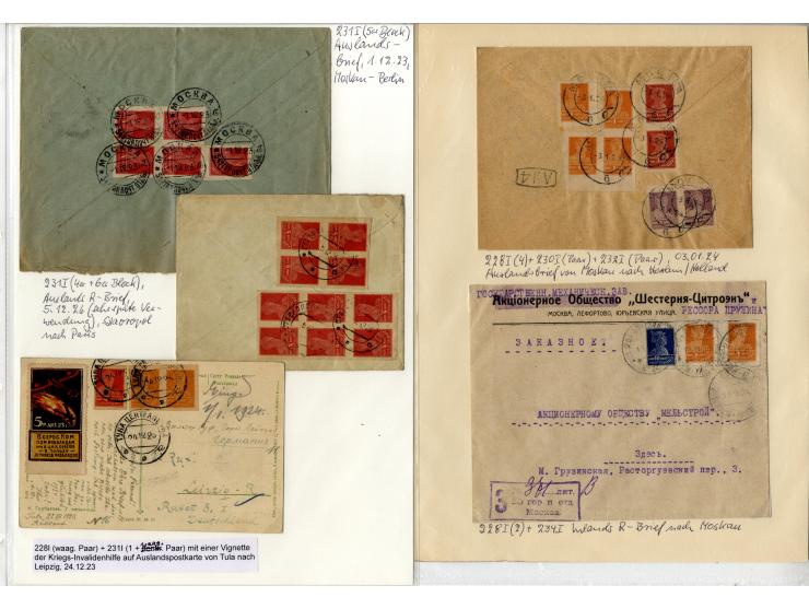 1923/24, Werktätige, interessante Sammlung von 28 Briefen und Karten ex Mi.-nr. 228-35, dabei R-Briefe, Zwischenstegpaare, Dr