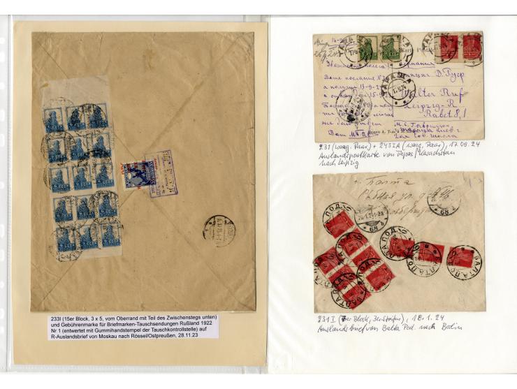 1923/24, Werktätige, interessante Sammlung von 28 Briefen und Karten ex Mi.-nr. 228-35, dabei R-Briefe, Zwischenstegpaare, Dr