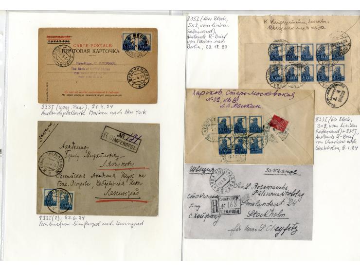 1923/24, Werktätige, interessante Sammlung von 28 Briefen und Karten ex Mi.-nr. 228-35, dabei R-Briefe, Zwischenstegpaare, Dr