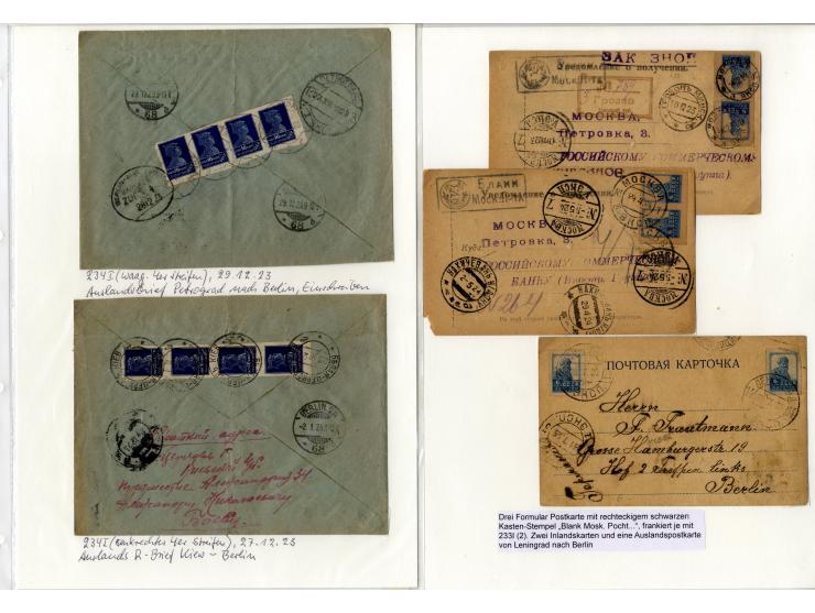1923/24, Werktätige, interessante Sammlung von 28 Briefen und Karten ex Mi.-nr. 228-35, dabei R-Briefe, Zwischenstegpaare, Dr