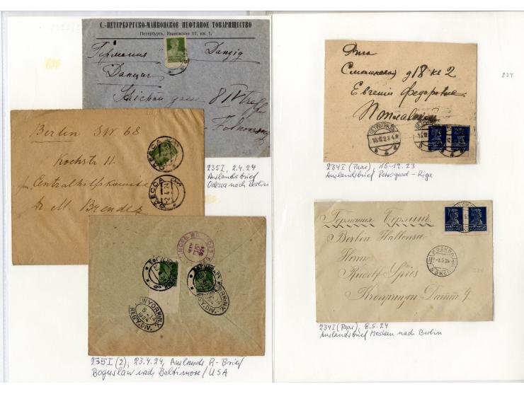 1923/24, Werktätige, interessante Sammlung von 28 Briefen und Karten ex Mi.-nr. 228-35, dabei R-Briefe, Zwischenstegpaare, Dr