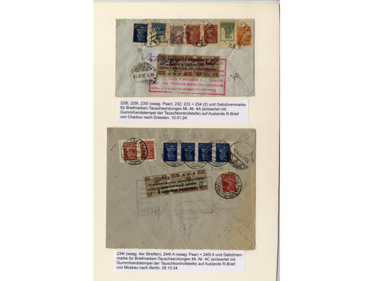 1923/24, Werktätige, interessante Sammlung von 28 Briefen und Karten ex Mi.-nr. 228-35, dabei R-Briefe, Zwischenstegpaare, Dr
