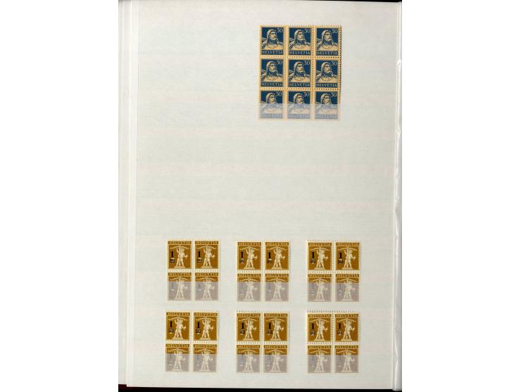 1881/1960 (ca.), postfrische Partie 4er-Blocks im steckbuch, dabei u.a. Mi.-Nr. 142, 194-97z, 301yI, 328-30v und w sowie Pax 