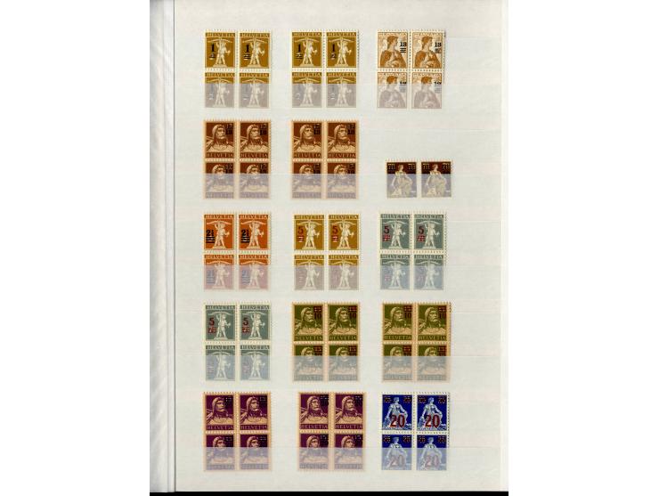 1881/1960 (ca.), postfrische Partie 4er-Blocks im steckbuch, dabei u.a. Mi.-Nr. 142, 194-97z, 301yI, 328-30v und w sowie Pax 