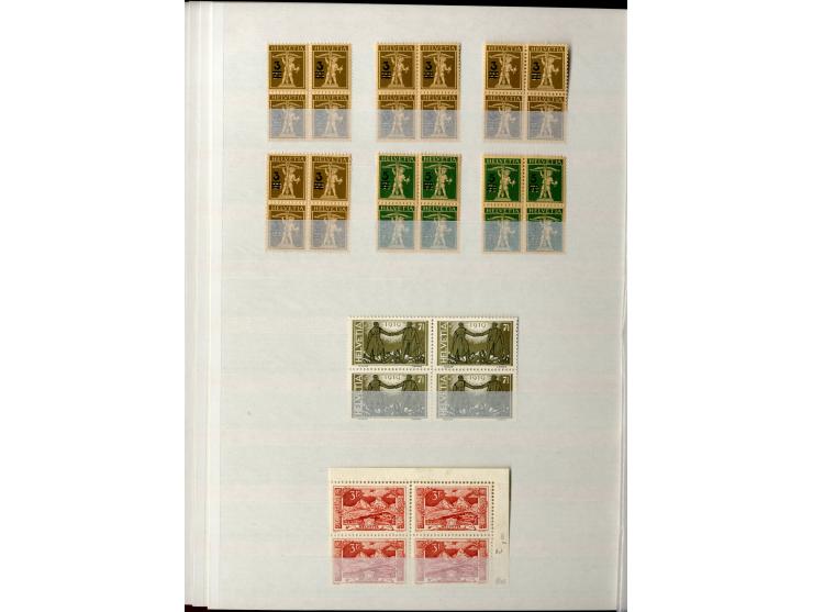 1881/1960 (ca.), postfrische Partie 4er-Blocks im steckbuch, dabei u.a. Mi.-Nr. 142, 194-97z, 301yI, 328-30v und w sowie Pax 