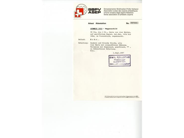 1881/1960 (ca.), postfrische Partie 4er-Blocks im steckbuch, dabei u.a. Mi.-Nr. 142, 194-97z, 301yI, 328-30v und w sowie Pax 