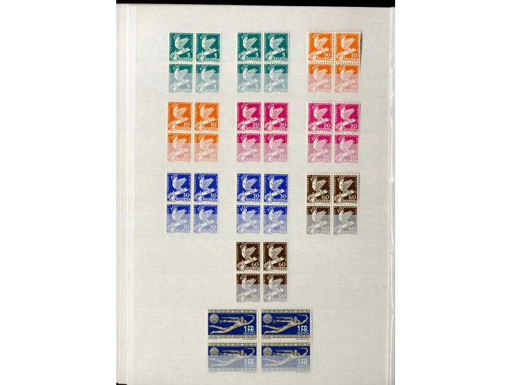 1881/1960 (ca.), postfrische Partie 4er-Blocks im steckbuch, dabei u.a. Mi.-Nr. 142, 194-97z, 301yI, 328-30v und w sowie Pax 