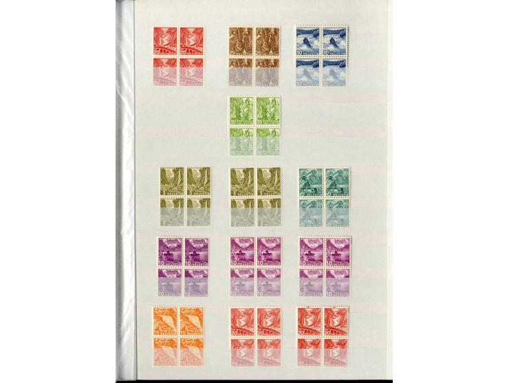 1881/1960 (ca.), postfrische Partie 4er-Blocks im steckbuch, dabei u.a. Mi.-Nr. 142, 194-97z, 301yI, 328-30v und w sowie Pax 