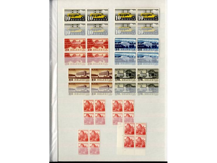 1881/1960 (ca.), postfrische Partie 4er-Blocks im steckbuch, dabei u.a. Mi.-Nr. 142, 194-97z, 301yI, 328-30v und w sowie Pax 