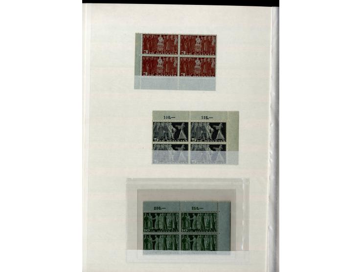 1881/1960 (ca.), postfrische Partie 4er-Blocks im steckbuch, dabei u.a. Mi.-Nr. 142, 194-97z, 301yI, 328-30v und w sowie Pax 