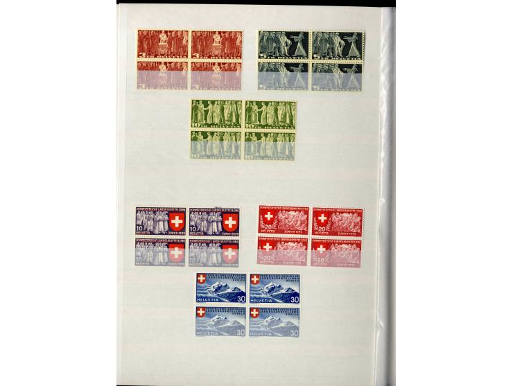 1881/1960 (ca.), postfrische Partie 4er-Blocks im steckbuch, dabei u.a. Mi.-Nr. 142, 194-97z, 301yI, 328-30v und w sowie Pax 