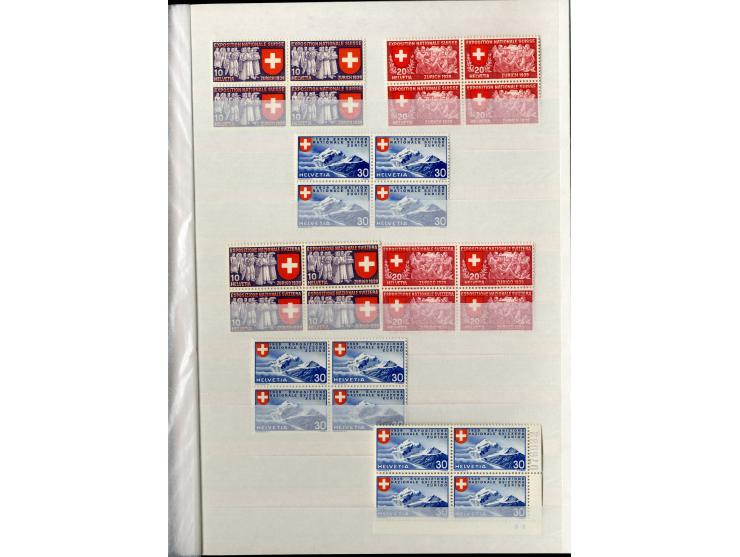 1881/1960 (ca.), postfrische Partie 4er-Blocks im steckbuch, dabei u.a. Mi.-Nr. 142, 194-97z, 301yI, 328-30v und w sowie Pax 
