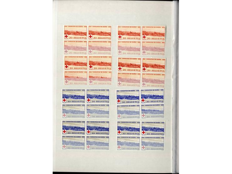 1881/1960 (ca.), postfrische Partie 4er-Blocks im steckbuch, dabei u.a. Mi.-Nr. 142, 194-97z, 301yI, 328-30v und w sowie Pax 