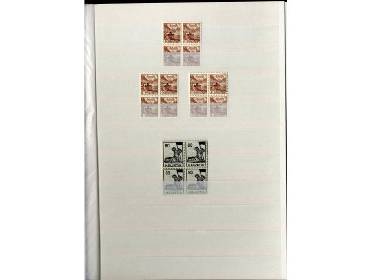 1881/1960 (ca.), postfrische Partie 4er-Blocks im steckbuch, dabei u.a. Mi.-Nr. 142, 194-97z, 301yI, 328-30v und w sowie Pax 