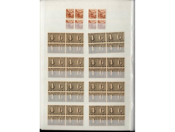 1881/1960 (ca.), postfrische Partie 4er-Blocks im steckbuch, dabei u.a. Mi.-Nr. 142, 194-97z, 301yI, 328-30v und w sowie Pax 