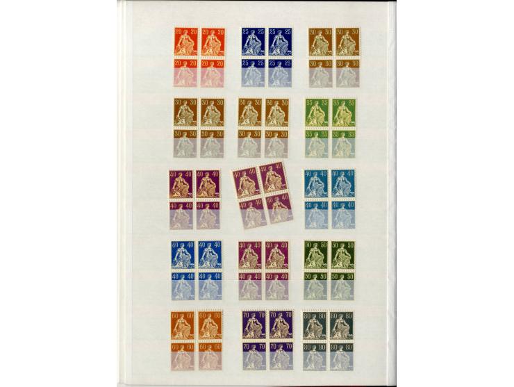 1881/1960 (ca.), postfrische Partie 4er-Blocks im steckbuch, dabei u.a. Mi.-Nr. 142, 194-97z, 301yI, 328-30v und w sowie Pax 