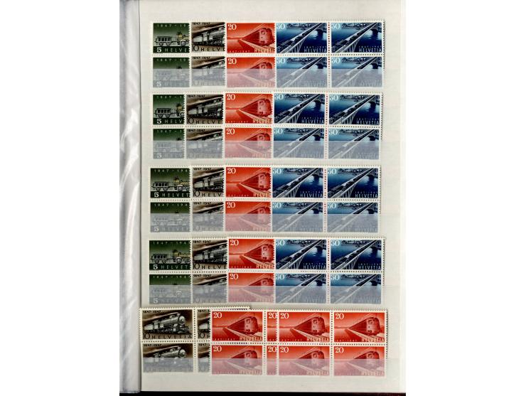 1881/1960 (ca.), postfrische Partie 4er-Blocks im steckbuch, dabei u.a. Mi.-Nr. 142, 194-97z, 301yI, 328-30v und w sowie Pax 