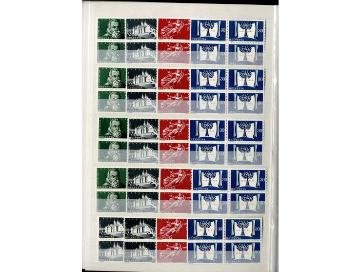 1881/1960 (ca.), postfrische Partie 4er-Blocks im steckbuch, dabei u.a. Mi.-Nr. 142, 194-97z, 301yI, 328-30v und w sowie Pax 