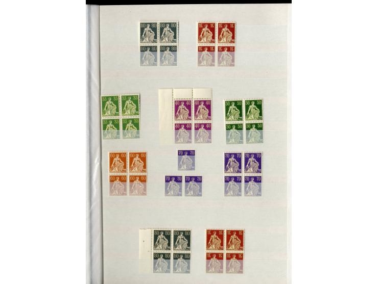1881/1960 (ca.), postfrische Partie 4er-Blocks im steckbuch, dabei u.a. Mi.-Nr. 142, 194-97z, 301yI, 328-30v und w sowie Pax 