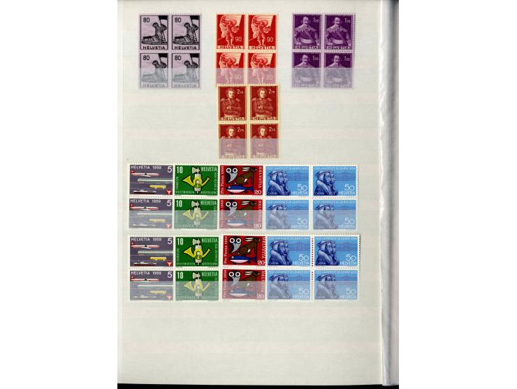 1881/1960 (ca.), postfrische Partie 4er-Blocks im steckbuch, dabei u.a. Mi.-Nr. 142, 194-97z, 301yI, 328-30v und w sowie Pax 