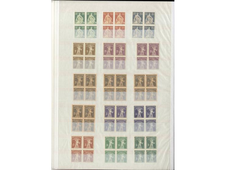 1881/1960 (ca.), postfrische Partie 4er-Blocks im steckbuch, dabei u.a. Mi.-Nr. 142, 194-97z, 301yI, 328-30v und w sowie Pax 