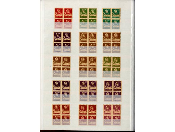 1881/1960 (ca.), postfrische Partie 4er-Blocks im steckbuch, dabei u.a. Mi.-Nr. 142, 194-97z, 301yI, 328-30v und w sowie Pax 