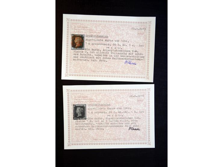 1840/41, gestempelte spezialisierte Sammlung Penny black mit etwa 70 Einzelmarken, drei Paaren, drei 3er-Streifen, einem 4er-