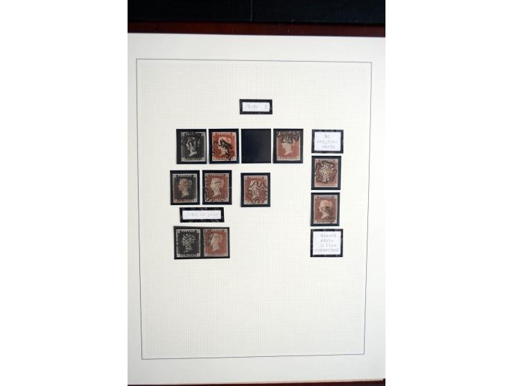 1840/41, gestempelte spezialisierte Sammlung Penny black mit etwa 70 Einzelmarken, drei Paaren, drei 3er-Streifen, einem 4er-