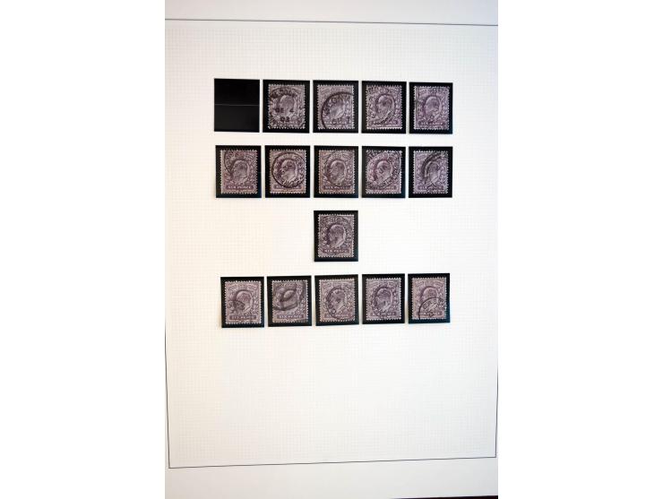 1902/13, Edward VII, gestempelte Sammlung mit 5 Briefen, spezialisiert gesammelt nach Drucken und Farben, dabei 7 Stück 1£ gr