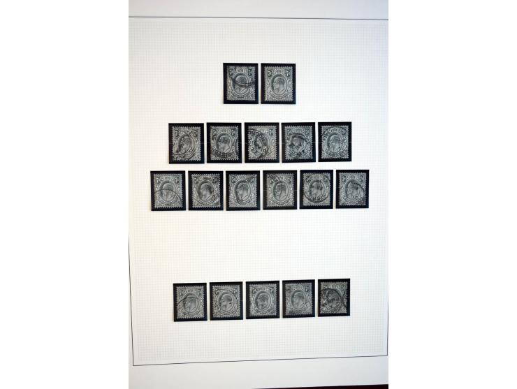 1902/13, Edward VII, gestempelte Sammlung mit 5 Briefen, spezialisiert gesammelt nach Drucken und Farben, dabei 7 Stück 1£ gr
