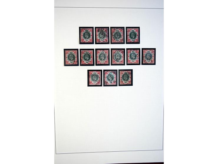 1902/13, Edward VII, gestempelte Sammlung mit 5 Briefen, spezialisiert gesammelt nach Drucken und Farben, dabei 7 Stück 1£ gr