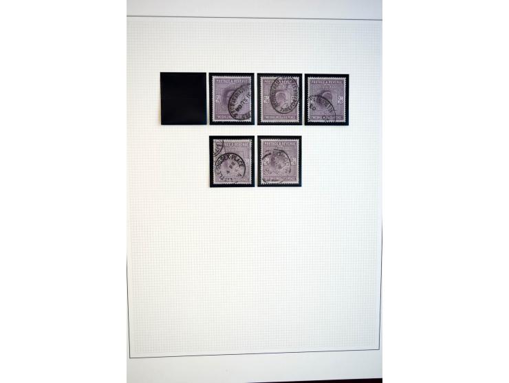 1902/13, Edward VII, gestempelte Sammlung mit 5 Briefen, spezialisiert gesammelt nach Drucken und Farben, dabei 7 Stück 1£ gr
